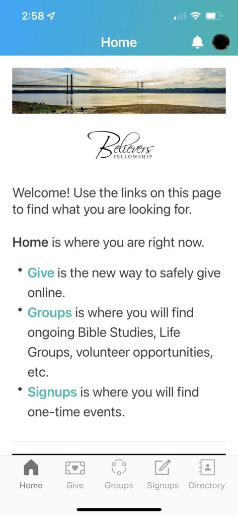 Church Center Home Screen